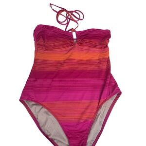 LAUREN Ralph Lauren painted striped tummy control one-piece swimsuit pink orange